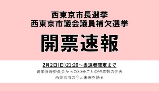 【21:20～開票速報】西東京市長選挙／市議会議員補欠選挙